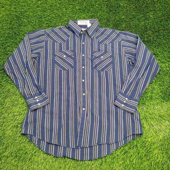 Vintage 90s Ely-Cattleman Pearl Snap Shirt XL 24x31 Western Stripes - Picture 1 of 11
